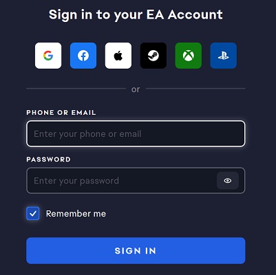 Daftar dan Login ke akun EA