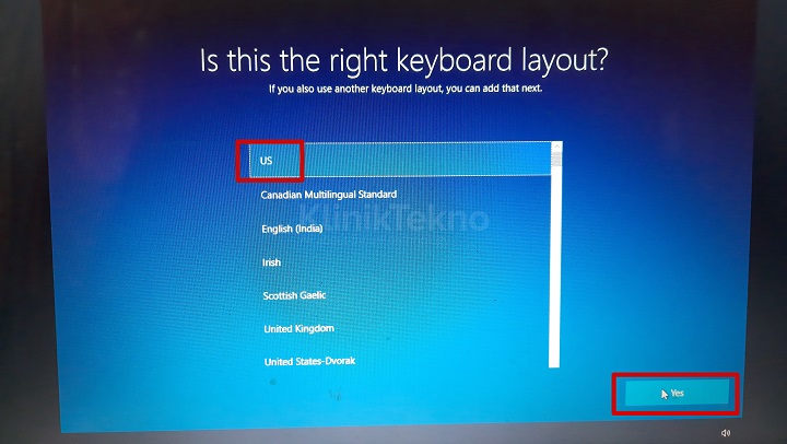 Pilih tipe layout Keyboard Windows 10