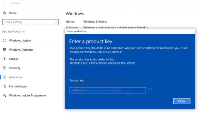 Masukan Product Key Windows 10 Pro